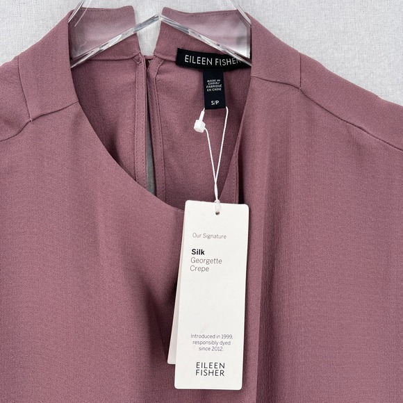 EILEEN FISHER Tunic Top Womens S Mauve Purple Silk Georgette Crepe Funnel Neck - Picture 11 of 16